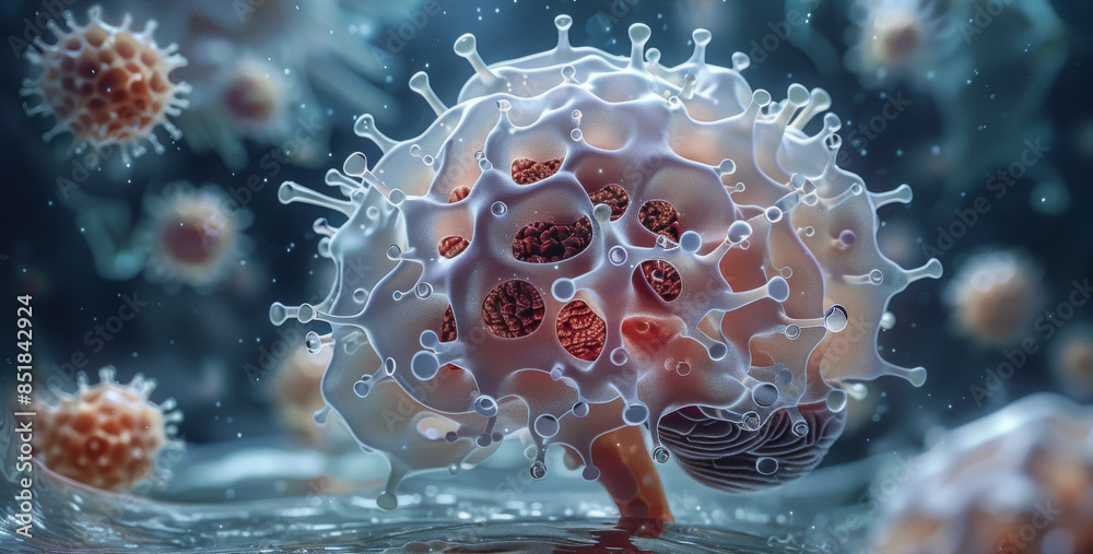Aufkleber a virus in a brain. generative ai.