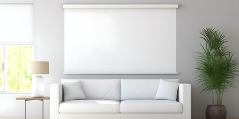 "Modern Living Room with White Roller Blinds, Indoor Plants, and Light-Colored Sofa". Concept Interior Design, Roller Blinds, Indoor Plants, Light-Colored Sofa, Modern Living Room