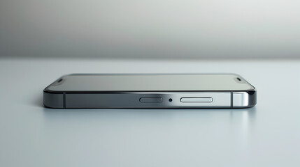 Modern Smartphone Elegance: High-Quality Beauty Shot of Sleek Glass-Backed Device in Cool Tones on Minimalist White Background