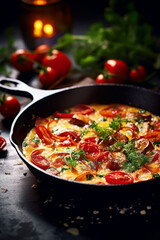 Fototapeta premium Gourmet mushroom omelette in skillet