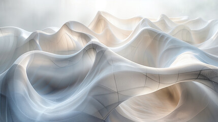 Smooth wave-like structures creating a sense of rhythm and harmony. Light pastel colors and translucent elements give the image airiness and lightness.