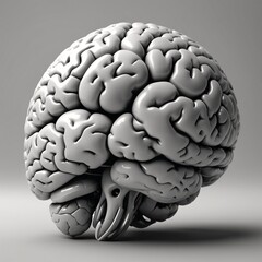 Monochrome 3D Brain Render. A black and white brain concept.