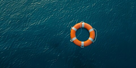 Symbolism of a Lifebuoy in a Blue Sea Safety and Rescue in Perilous Waters. Concept Symbolism, Lifebuoy, Blue Sea, Safety, Rescue, Perilous Waters