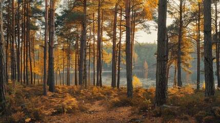 Obraz premium Sunny summer, nature forest trees, trekking woods, earth growth in Japan adventure, relax, or morning tranquility. Sustainable earth, leaf environment, or eco-conservation