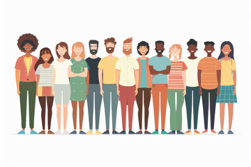 Fototapeta premium flat illustration of a diverse group of people standing together isolated on white background