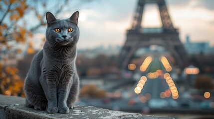 Parisian Cat with Eiffel View