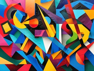 Produce an image at eye-level angle, blending personal life with abstract art Capture emotions using vivid geometric shapes