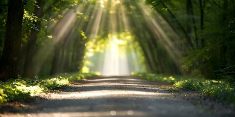 Obraz premium Enchanting Ambiance Sunlit Forest Path. Concept Enchanting Ambiance, Sunlit Forest Path