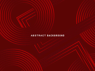 Abstract red glowing geometric lines on dark red background. Modern shiny red circle lines pattern. Futuristic technology concept, perfect for covers, posters, banners, brochures, websites, etc.