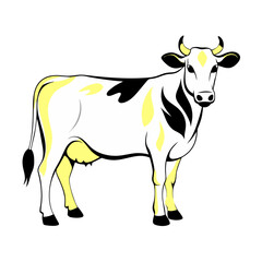 Fototapeta premium vector illustration of a black and white cow standing in a side profile