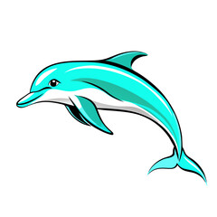 Obraz premium sleek and playful dolphin illustrated in a light blue color with detailed fins.