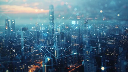 Fototapeta premium Smart city with connection lines, big data connection technology concept.