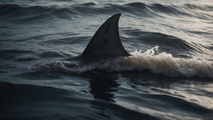 Fototapeta premium Shark fin close-up in murky water