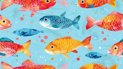 Colorful fish swimming in a blue ocean background. Bright and vibrant illustration of marine life. Perfect for decor, educational purposes, or children's books. AI