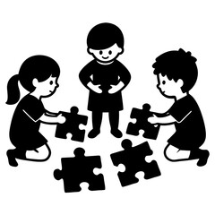 children playing with puzzle