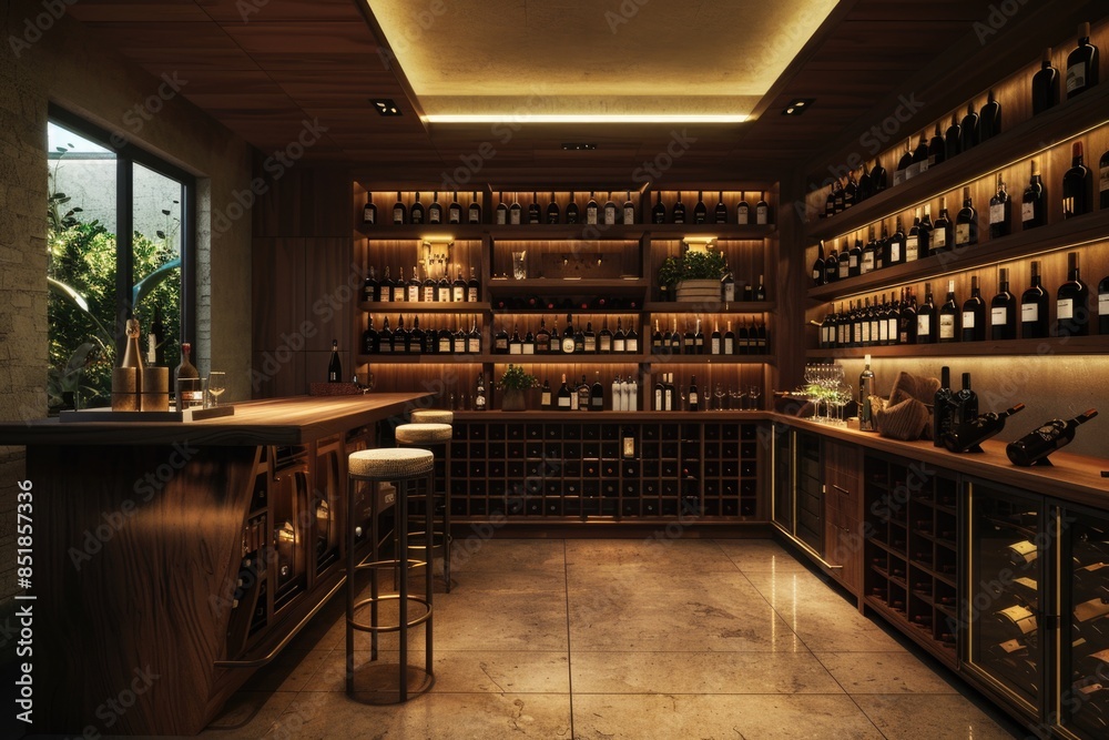 Poster a room filled with rows of wine bottles, perfect for an upscale restaurant or wine enthusiast's home