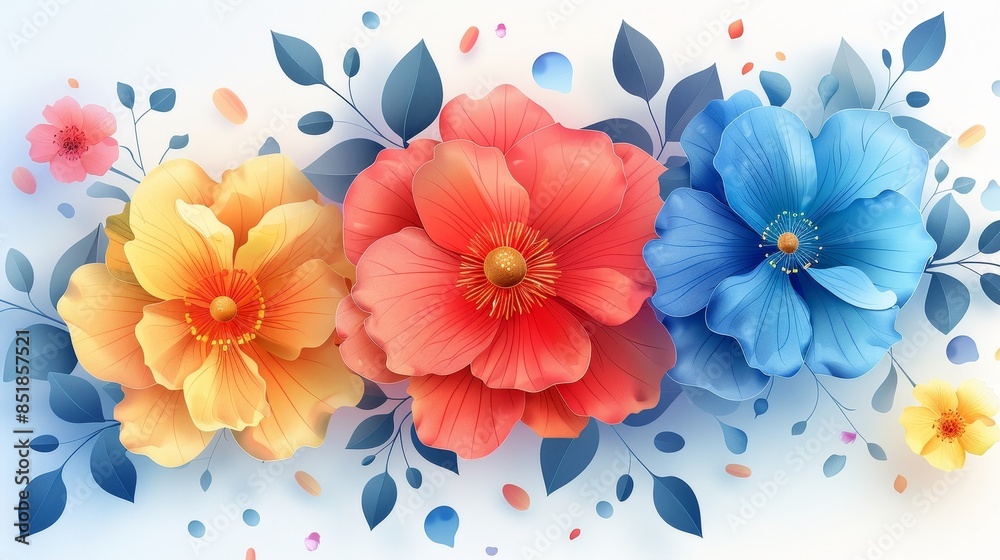 Fototapete element flower new year flat design top view festive bloom theme water color splitcomplementary colo