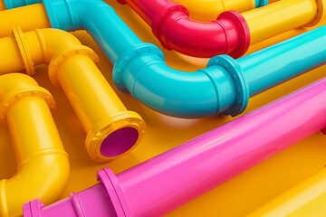 Twisty colorful pipes on a yellow background