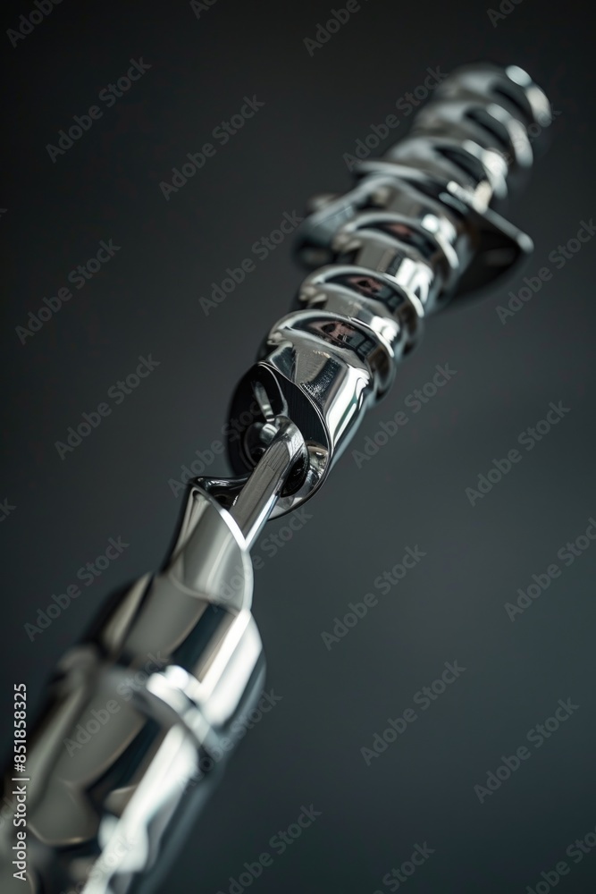 Poster A close-up of a metallic object on a dark background, great for use in technology or industrial contexts