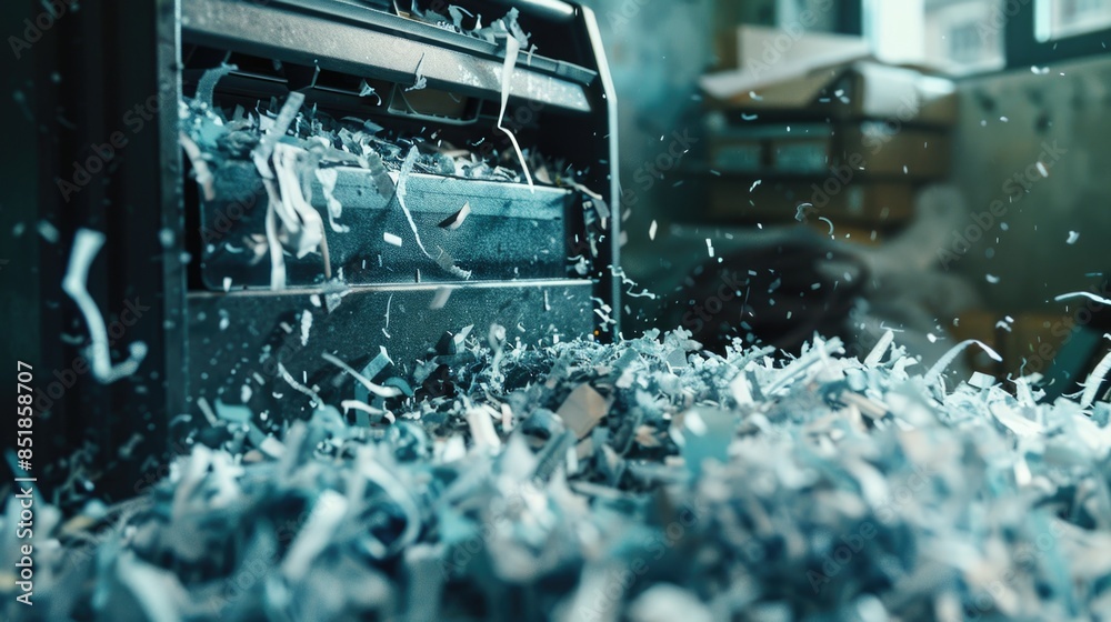 Poster a pile of shredded paper sitting on a table