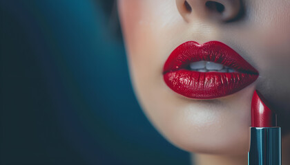 Obraz premium red lipstick on beautiful woman lips