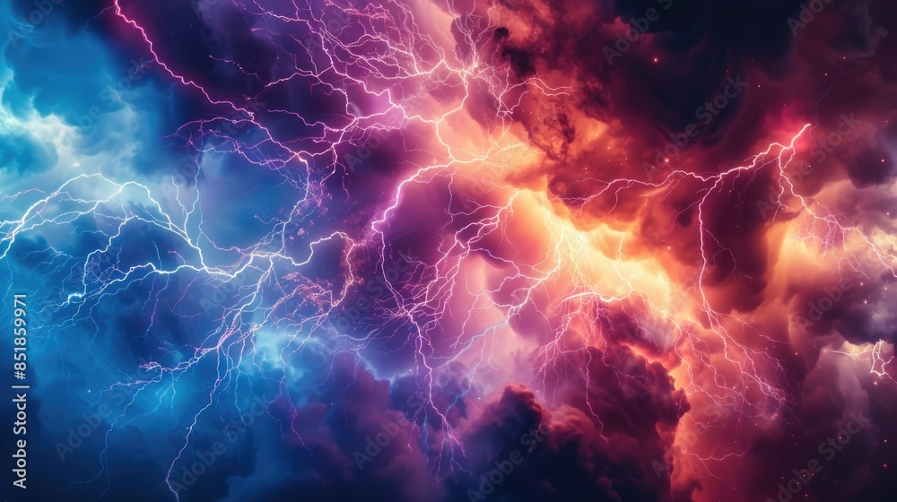 Poster a dark and ominous stormy weather with a collection of lightning bolts in the sky, ideal for use in 