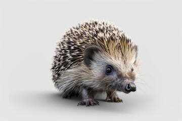 Fototapeta premium A small hedgehog stands on a white background, isolated