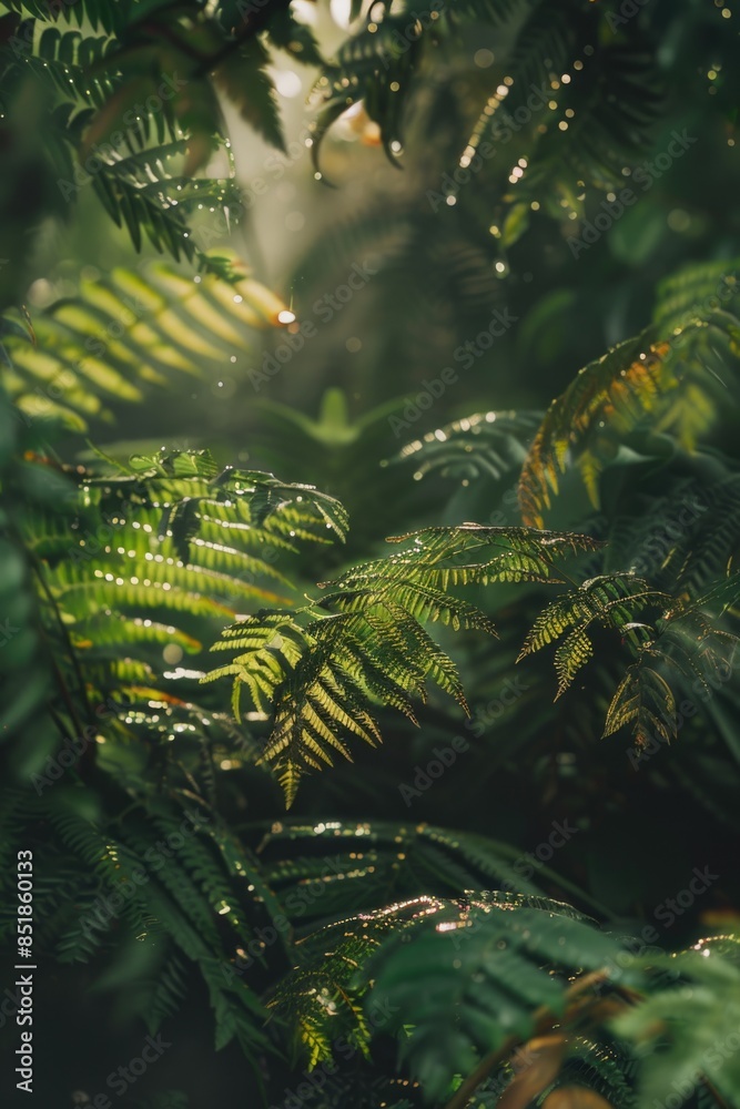 Poster A photo of a tree with sunlight filtering through its leaves, providing dappled shade and highlighting the texture of the foliage