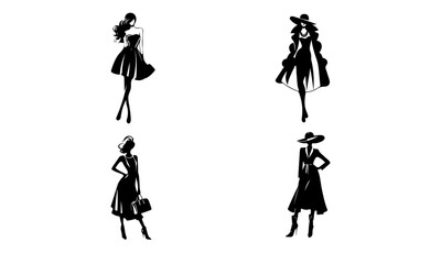 Fashion Silhouette Collection - Vector Illustrations of Fashion Models and Accessories in black and white
