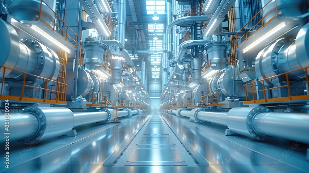 Poster automation factory concept, beautiful mechanical structures, the main colors are white and blue. it 