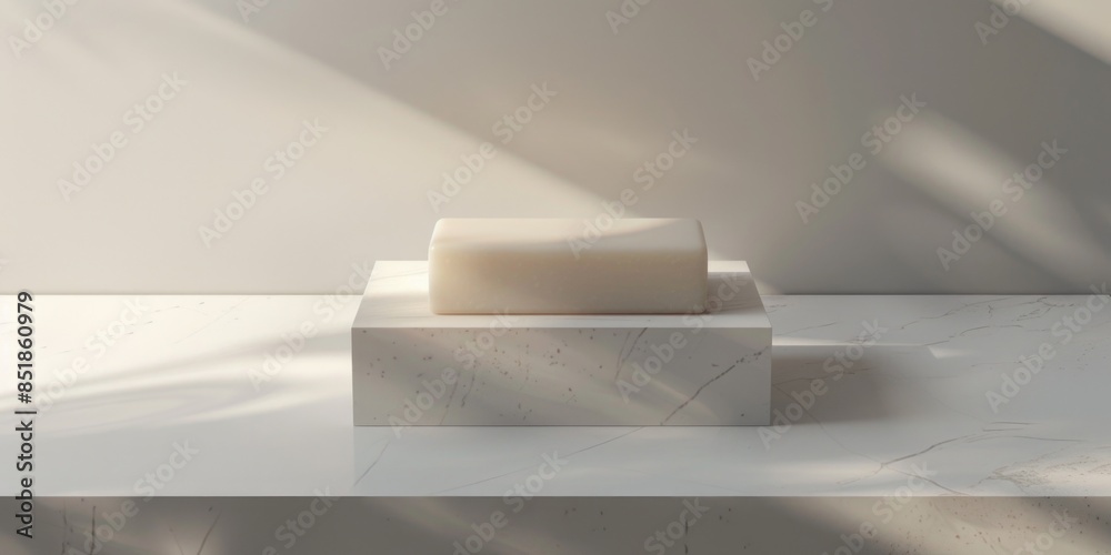 Poster A simple soap bar resting on a white marble block