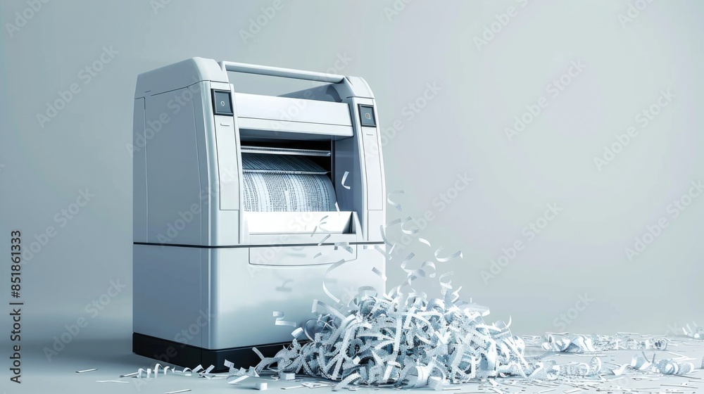 Poster a pile of shredded paper resting on top of an office machine, ready for disposal or recycling