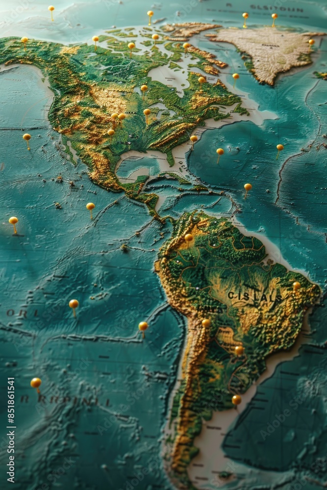 Aufkleber A close-up view of a world map showing various countries and geographical features