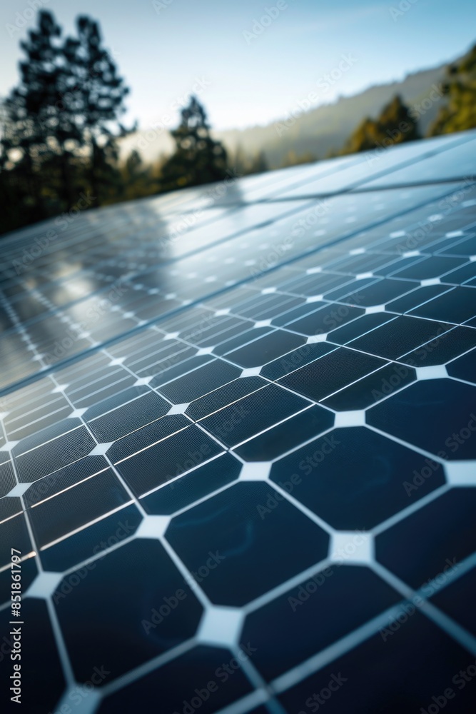 Poster Close-up of a solar panel with trees in the background