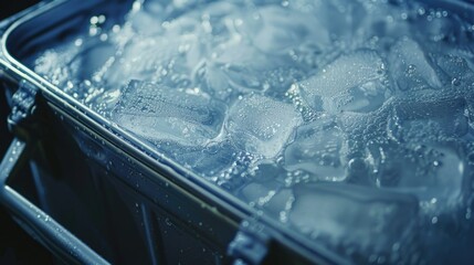 A close-up shot of a piece of luggage with ice inside, perfect for use as a prop or background element