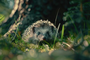 Naklejka premium A small hedge sits atop a lush green field, ideal for use in nature-inspired designs or as a background element