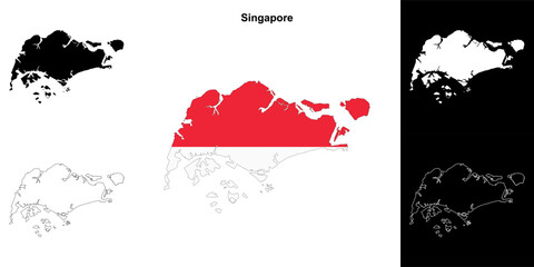 Singapore blank outline map set