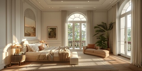 Fototapeta premium Cozy Bedroom in Hotel and Apartment Settings