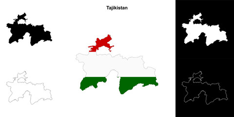 Tajikistan blank outline map set