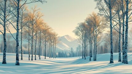 Birch trees flat design front view winter theme 3D Analogous Color Scheme