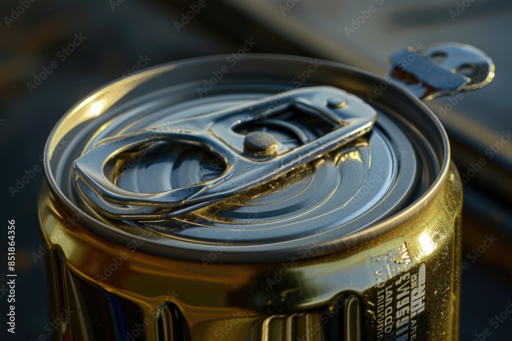 Poster a close-up shot of a can of soda with label and rim visible