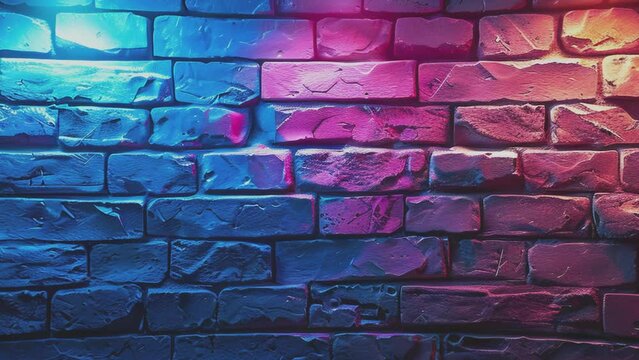 Neon gradient brick wall textured background 4k 60 fps