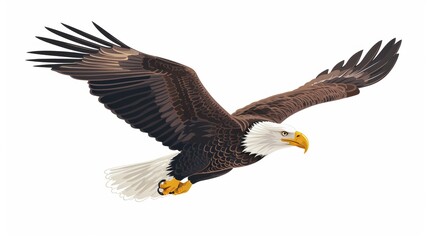 Fototapeta premium A bald eagle flying in sky in wild. Vector illustration art drawing.