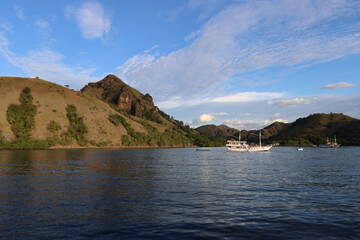 Seascape with mountains in the background