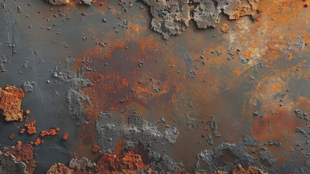 Rustic Industrial Grunge Texture: Aged Metal and Stone Wall/Floor Background in Dark Brown and Orange Rusty Tones 4k 60 fps