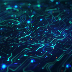 Obraz premium AI Circuit Board: a dark blue background featuring a detailed, glowing circuit board pattern. 