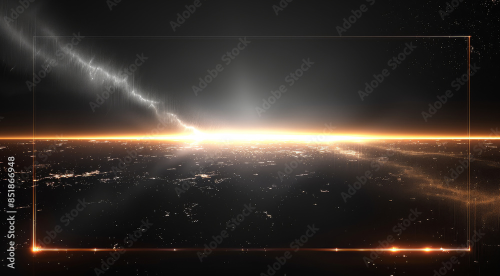 Poster Rectangle light effect, strobe light effect, external glow, stroke, simple light effect, black background. Generative AI.