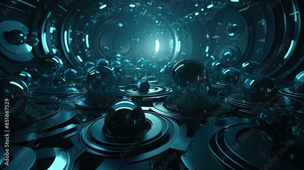 Aufkleber Technology abstract background with hud styled round interface elements in neon tech light.