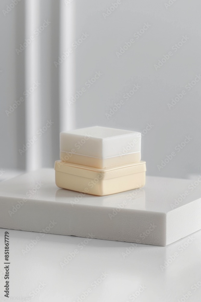 Poster three white storage boxes placed on a table, suitable for office or workspace use