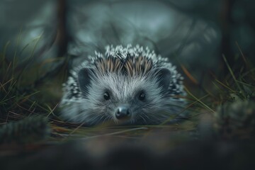 Fototapeta premium A small hedge sitting atop a lush green forest, suitable for nature or garden-themed projects